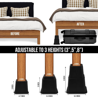Utopia Bedding Bed Riser, 3 & 5 Inches Adjustable Furniture Risers for 8 Inch Combined Furniture Lift, Under Bed Storage & Dorm Room Essential, Supports Up to 1,300 lbs (36 Set, Black)