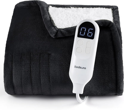 Bedsure Heated Blanket Throw Blanket with Preheat Function - Fast Heating Electric Blanket, Soft Flannel Throw with 6 Time Settings(Up to 10H), 6 Heating Settings, Gifts for Grandma (50"x60", Grey)