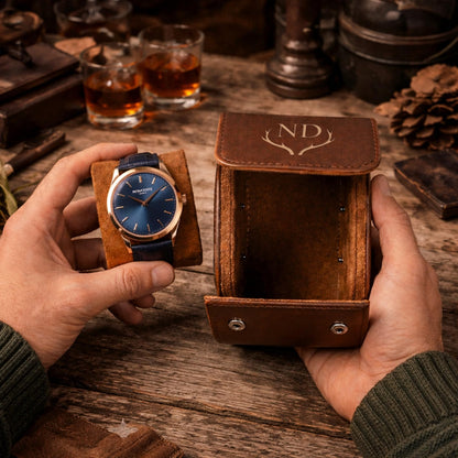 KORDELIA Personalized Leather Watch Case for Men, Custom Engraved Watch Roll & Jewelry Organizer with Velvet Interior, Travel Watch Holder Gift for Him