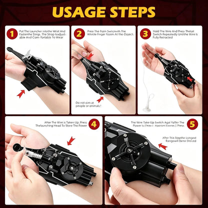 Electric Spider Silk Launcher for Kids, USB Rechargeable Web Shooter with Electric Reel-In Mechanism, 8FT Launch Distance, Suction Device, Glove & Charging Cable, Black