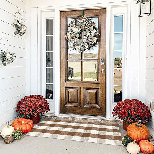 Bottalive Buffalo Plaid Outdoor Rug, 2' x 4'3" Brown & White Checkered Cotton Area Rug, Washable Indoor & Outdoor Farmhouse Layering Mat for Front Porch, Entryway & Welcome Door Decor