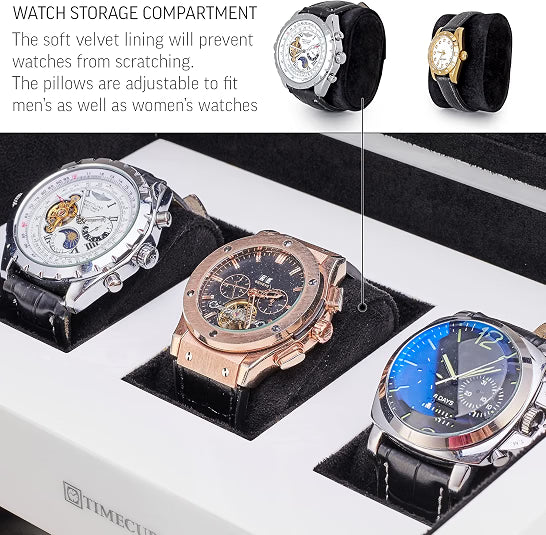 TIMECUBE Watch Winder for 4 Watches with 15 Winding Programs, 3 Watch Storage Slots, LED Interior Light & Touchscreen Display, White