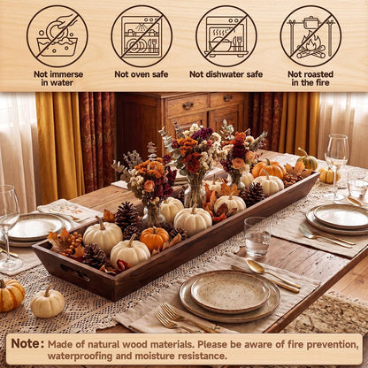 Gisafai 6 Pcs Long Wooden Narrow Tray Large Fall Serving Trays with Handle Thanksgiving Party, Rustic Farmhouse, Fall Centerpiece, 24x7.8'', Rectangular, Charcuterie Board Plate, Dining Dinner Kitchen