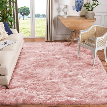 Goolela Pink Area Rugs 10x12 Fluffy Fuzzy Furry Rug for Girls Bedroom Living Room Faux Sheepskin Fur Shaggy Plush Rectangle