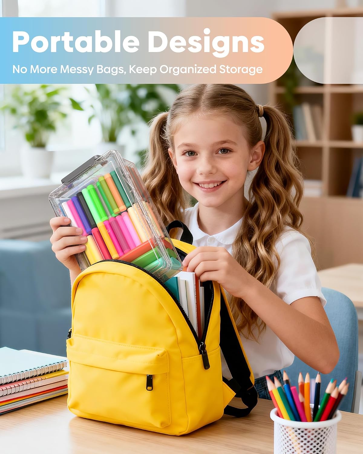 BiuLeon 8-Pack Large Pencil Box Set, Clear Plastic Pencil Cases with Snap-Tight Lids, Stackable Marker & Crayon Organizer Boxes for School, Office, Art & Craft Supplies, Grey