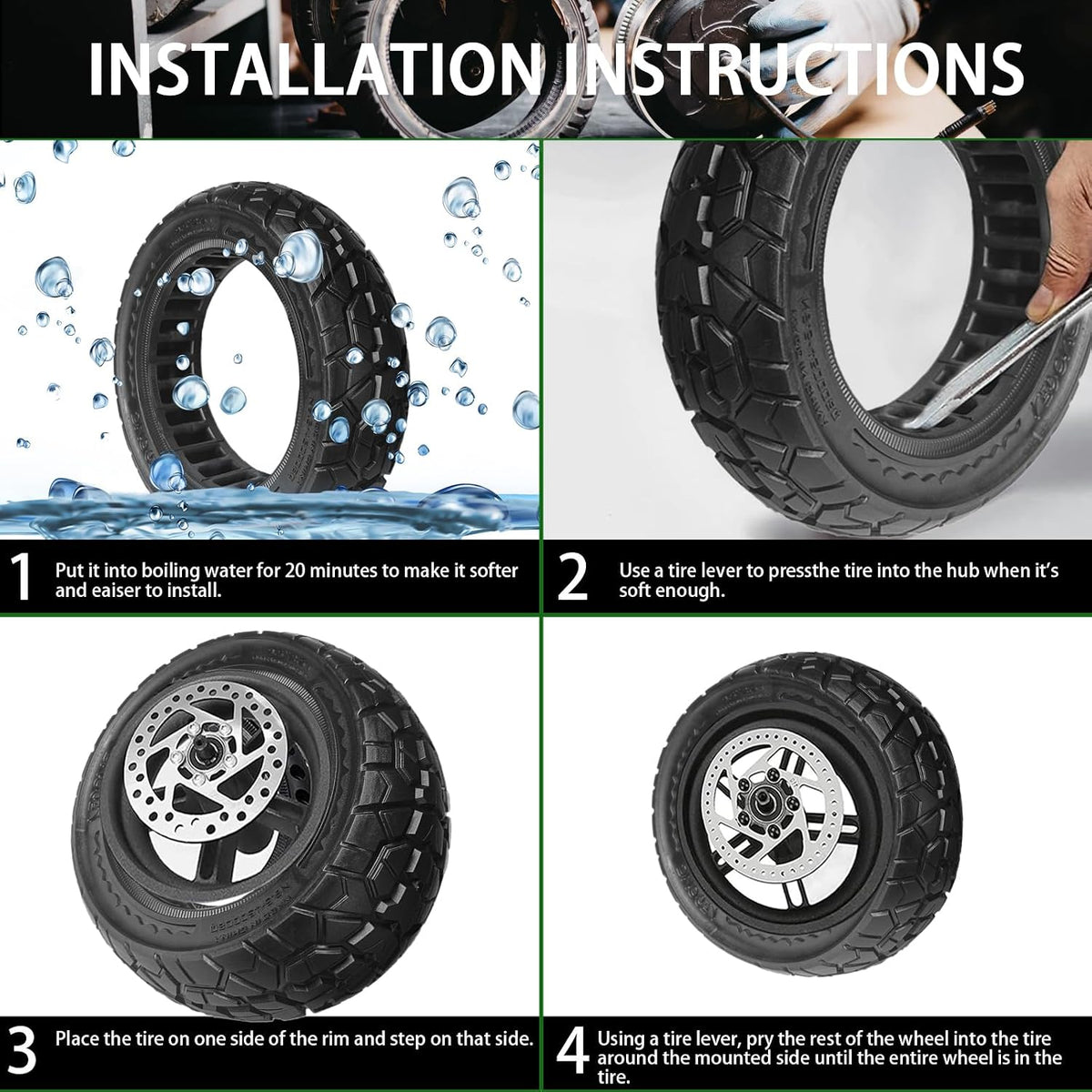 Hromra 9.5 x 2.50 Off-Road Solid Scooter Tire, 9.5x2.5-6.1 Tubeless Puncture-Resistant Replacement Tire for NIU KQi3 Pro & Max Electric Scooters, 1-Pack