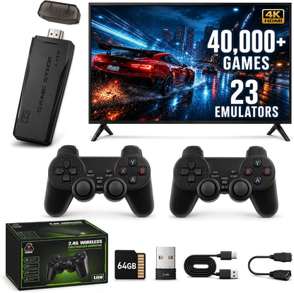 M8 Plus Retro Game Console Stick, 20000+ Classic Video Games Built-in 64GB, 23 Emulators Plug and Play TV Game Stick with Dual 2.4G Wireless Controllers, 4K HDMI Output for TV/Monitor/Projector