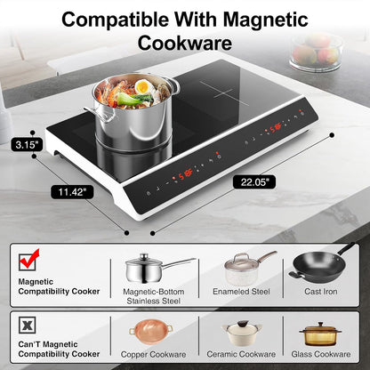 GIHETKUT Double Induction Cooktop, 4000W 2 burner Induction cooktop with LED Touch Screen 9 Levels Settings with Child Safety Lock & Timer 110V Electric burner with hot plate