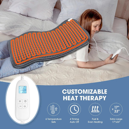 FluffyWarmth Electric Heating Pad for Back, Extra Large 17"x33", Ultra Soft