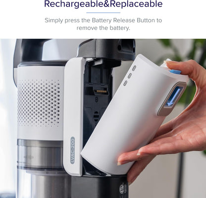 Levoit LVAC-200 Vacuum Replacement Battery, 2200mAh, 50-Min Runtime, White Extended Runtime Up to 100 Minutes with an Extra Battery, Genuine Accessory, Removable & Rechargeable, Flexible Charging