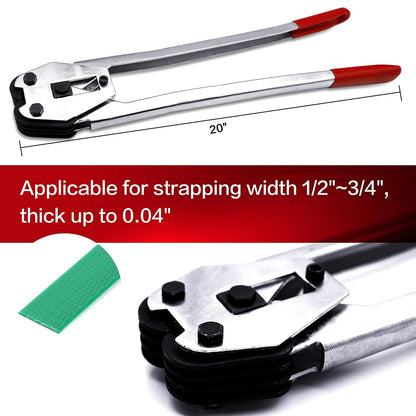 Heavy Duty PET Strapping Sealer&Crimper - 1/2“~3/4” Polypropylene/Strapping Tool with 20" Extension Handle & Ergonomic Design & Harden Steel, Manual Banding Tool for Plastic Strap Sealing
