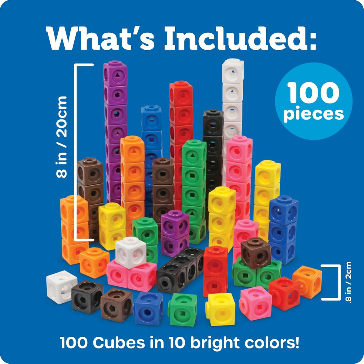 Learning Resources MathLink Cubes, Set of 100, Interlocking Math Manipulatives for Ages 5+, Kindergarten STEM Activities, Counting, Addition, Subtraction & Patterning