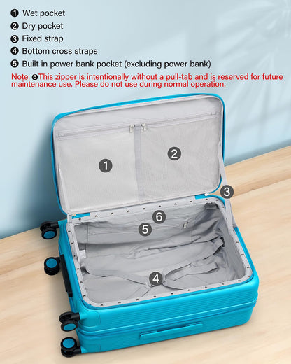Hanke 28-Inch Expandable Luggage with Spinner Wheels, Top-Opening Hard Shell Suitcase with Cup Holder, TSA Lock, USB Port & 130L Capacity, Caribbean Blue