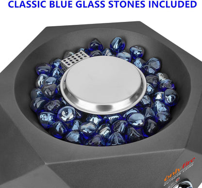 14" Modern Gas Fire Pit Side-Mounted, Tabletop Fireplace, FP004 Portable Outdoor Propane Firepit with Glass Stones for Patio Backyard Porch Camping RV Tailgating, 5400BTU