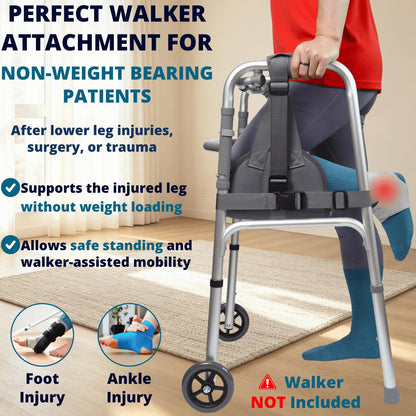 Knee Sling for Walker, Knee Support for Non Weight Bearing Alternative to Knee Scooter & Crutch for Surgery Recovery, Walker Accessories for Foot Injuries, Adjustable, Cushioned, Grey