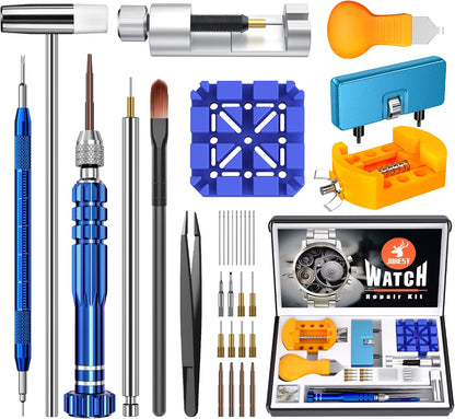 JOREST Watch Repair Kit for Battery Replacement, Link Removal & Strap Resizing, Watch Back Opener, Spring Bar Tool, Screwdriver & Case Holder Set