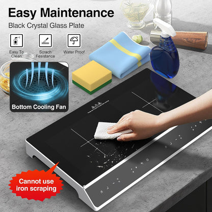 GIHETKUT Double Induction Cooktop, 4000W 2 burner Induction cooktop with LED Touch Screen 9 Levels Settings with Child Safety Lock & Timer 110V Electric burner with hot plate