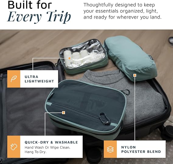 TRIPPED Travel Gear 3-Piece Travel Toiletry Bag Set Includes Hanging Toiletry Bag, 311 TSA Liquid Bag, and Accessory Organizer Pouch with Lightweight Ripstop Construction