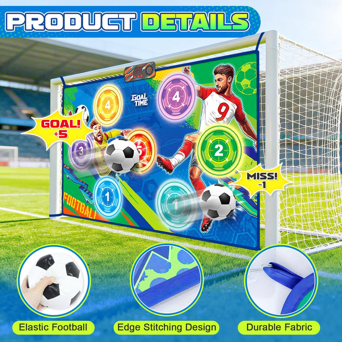 TPCSCH Electronic Soccer Scoring Game for Kids, 3 Game Modes, Real-Time Score Display, Soccer Toss Target with 2 Soft Balls, Indoor Outdoor Soccer Toy, Ages 3–12