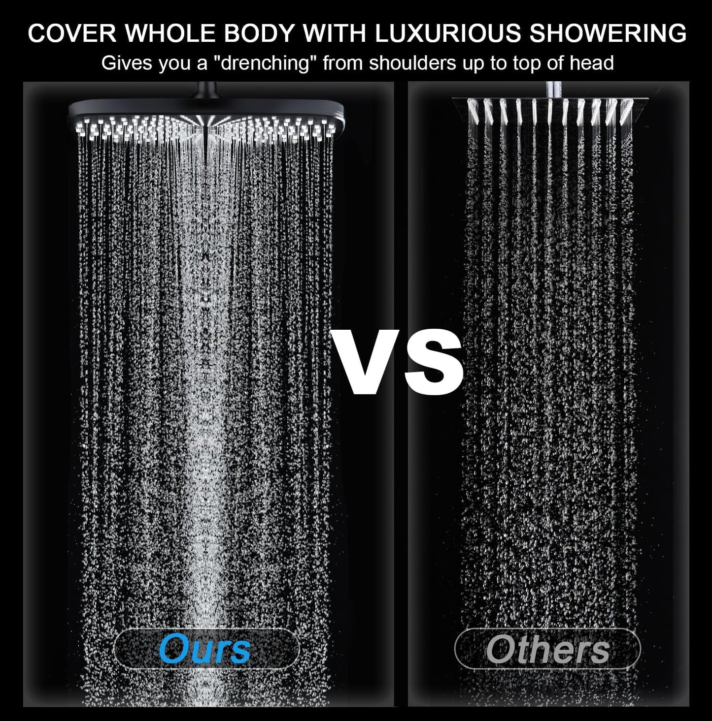 Rain Shower Head with Handheld Showerhead, Black 1.75GPM 460311 12" High Pressure Rainfall Shower Heads, 9 Sprays Handheld Showerheads, Magnetic Docking, Power Jets, 59" Shower Hose