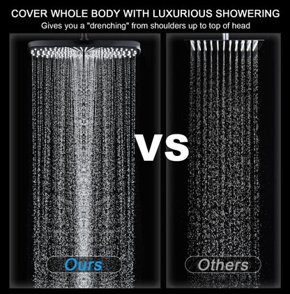 Rain Shower Head with Handheld Showerhead, Black 1.75GPM 460311 12" High Pressure Rainfall Shower Heads, 9 Sprays Handheld Showerheads, Magnetic Docking, Power Jets, 59" Shower Hose