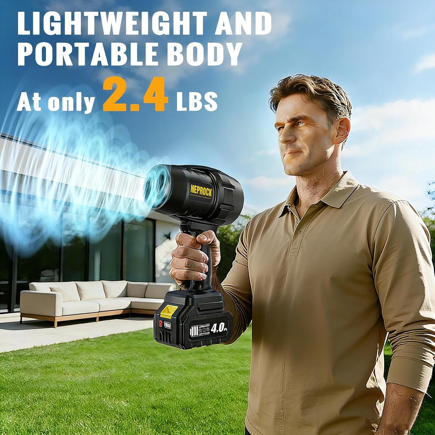 Cordless Leaf Blower, 600000 RPM Handheld Leaf Blowers with 2 X 4.0Ah Batteries & Charger, 650 CFM Small Turbo Jet Blower for Patio Cleaning, Lawn Care, Leaves, Dust, Snow