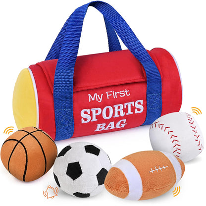 KIZZYEA My First Sports Bag Plush Sensory Ball Set, 0-12 Months