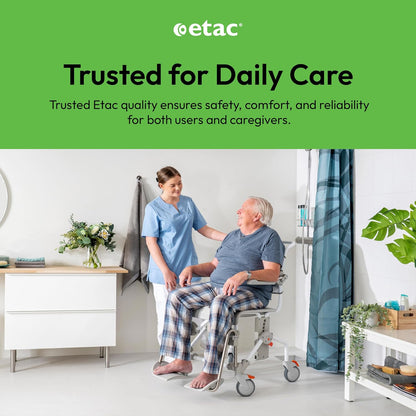 Etac Swift Mobile-2 Rolling Shower Commode Chair for Elderly, 353 lb, White Bedside Commode with Adjustable Height, Armrests and Backrest, Wheeled Shower Chair, Disabled Bathing