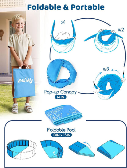 Foldable Kiddie Pool with Canopy 47" x 47" x 12", Portable Baby and Toddler Swimming Pool with Removable Sunshade, Round Water Play Pool for Kids and Dogs, Backyard Beach Pool, Blue