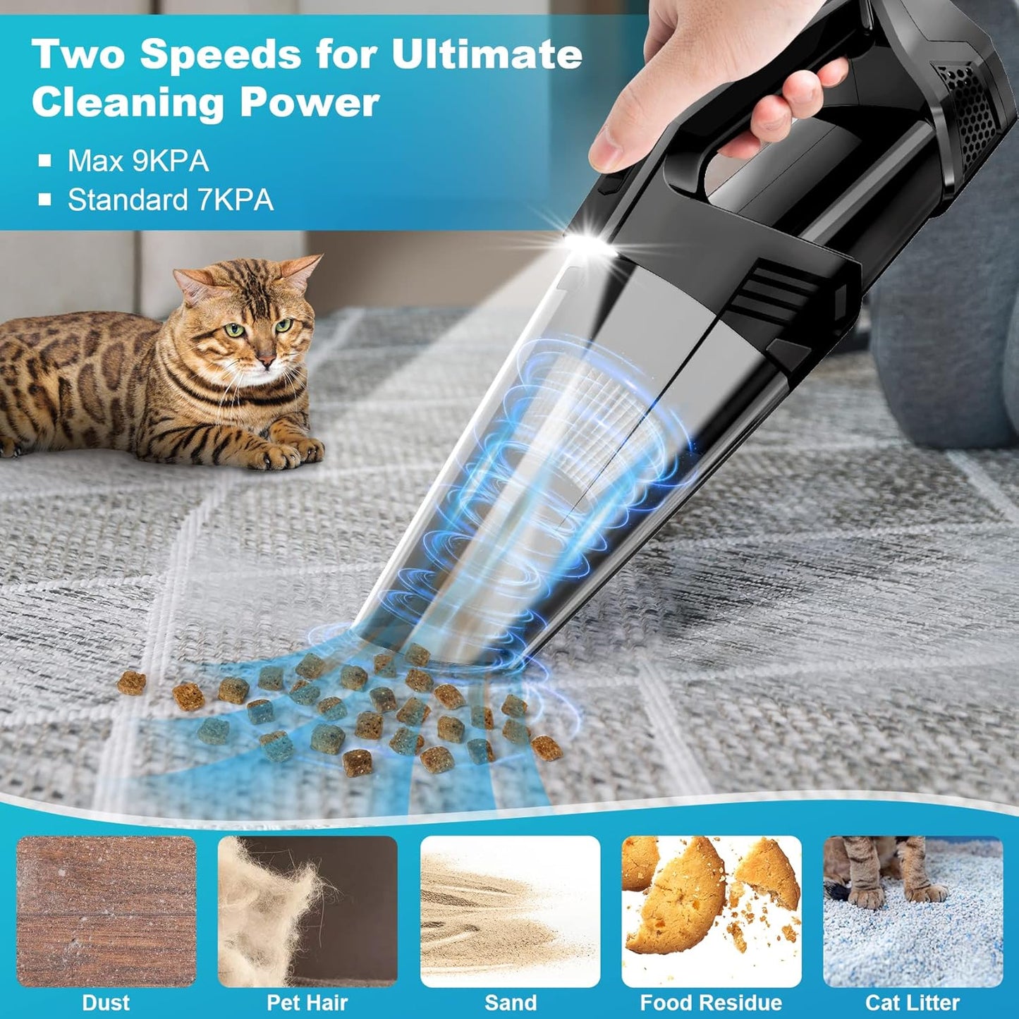Blestan Handheld Vacuum Cordless Portable Car Vacuum with LED Light, High Power Suction, 3-in-1, Lightweight Rechargeable Hand Vacuum Cleaner for Car, Home & Office, Pet Hair, Black