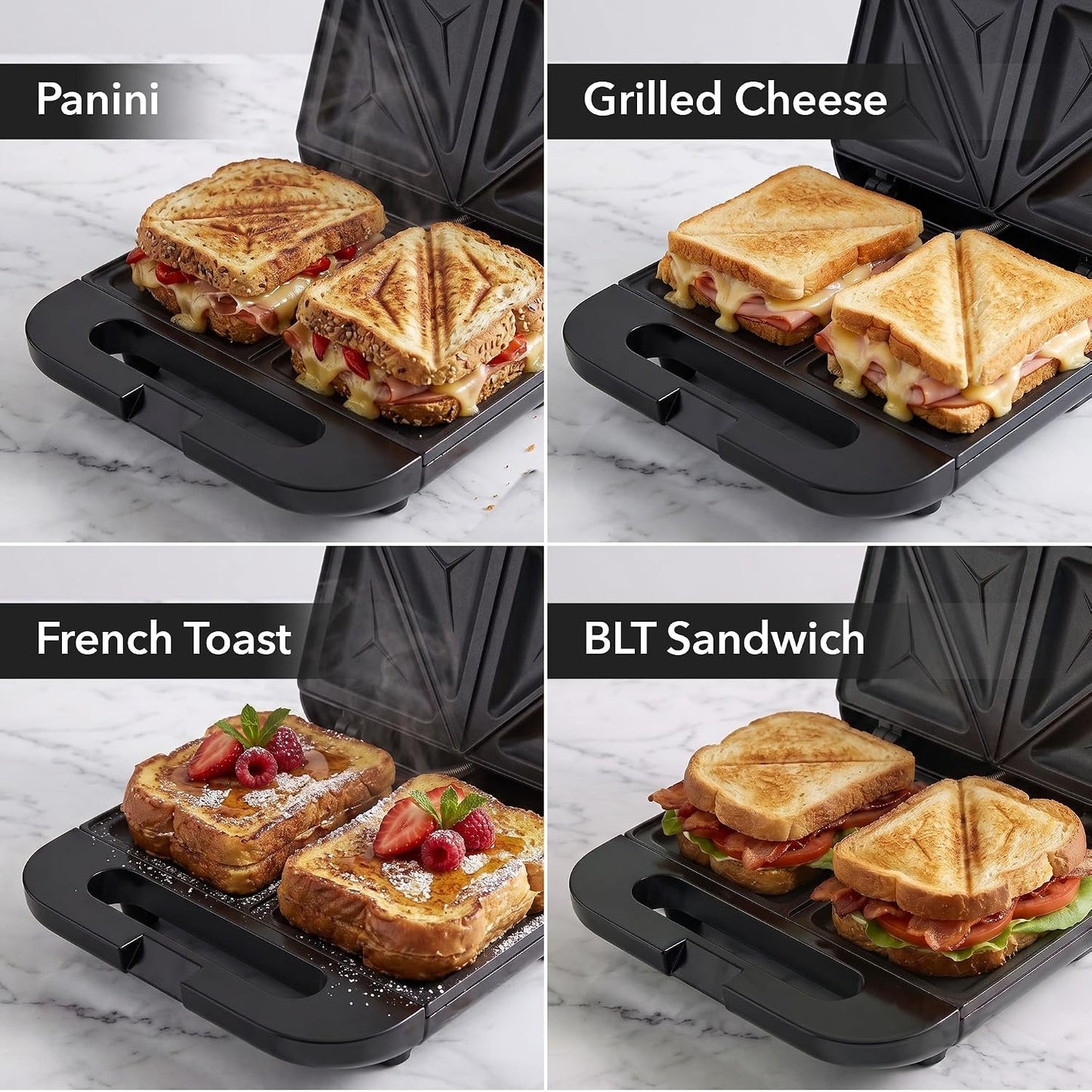 OVENTE Electric Sandwich Maker, 750W Non-Stick Plates, Black GPS401B