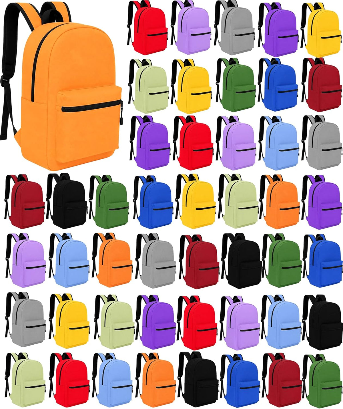 Winterlace 48-Pack Backpacks, 17-Inch Bulk School & Travel Bags, Dual Zipper Compartments with Padded Adjustable Straps, Assorted Colors
