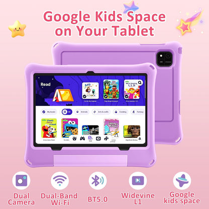 NextCheer 10.1-Inch Kids Tablet, Android 16, 6GB RAM, 64GB Storage, Expandable to 1TB, Dual-Band Wi-Fi, Parental Controls, Kids Tablet with Protective Case, Purple