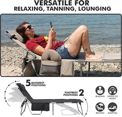 Wheel-To-Go Oversized Tanning Chair with Face Hole & Wheels | Portable Heavy Duty Folding Lounge Chair | Outside Sunbathing Reading Relaxing Beach Poolside Lawn | XL Wide | 330 LBS (Patent Design)