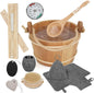 11 Pcs Sauna Accessories Set, Canadian Red Cedar 4L Wooden Sauna Bucket Kit Includes Scoop, Granite Aroma Cup, Thermo‑Hygrometer, Wall Timer, Brush, Cap, Mat, Gloves, Dual Pumice Stones for Home Sauna