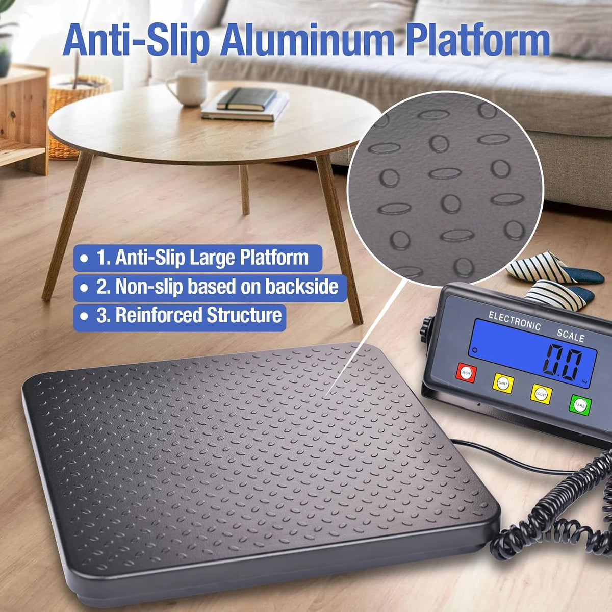 Surmountway Industrial Shipping Scale 440lbs, Anti-Slip Aluminium Platform 11.8"X11.8", Tare/Count/Auto-Off, Easy Read LCD Display, 3 Units, Portable Digital Postal Scale for Packages Luggages