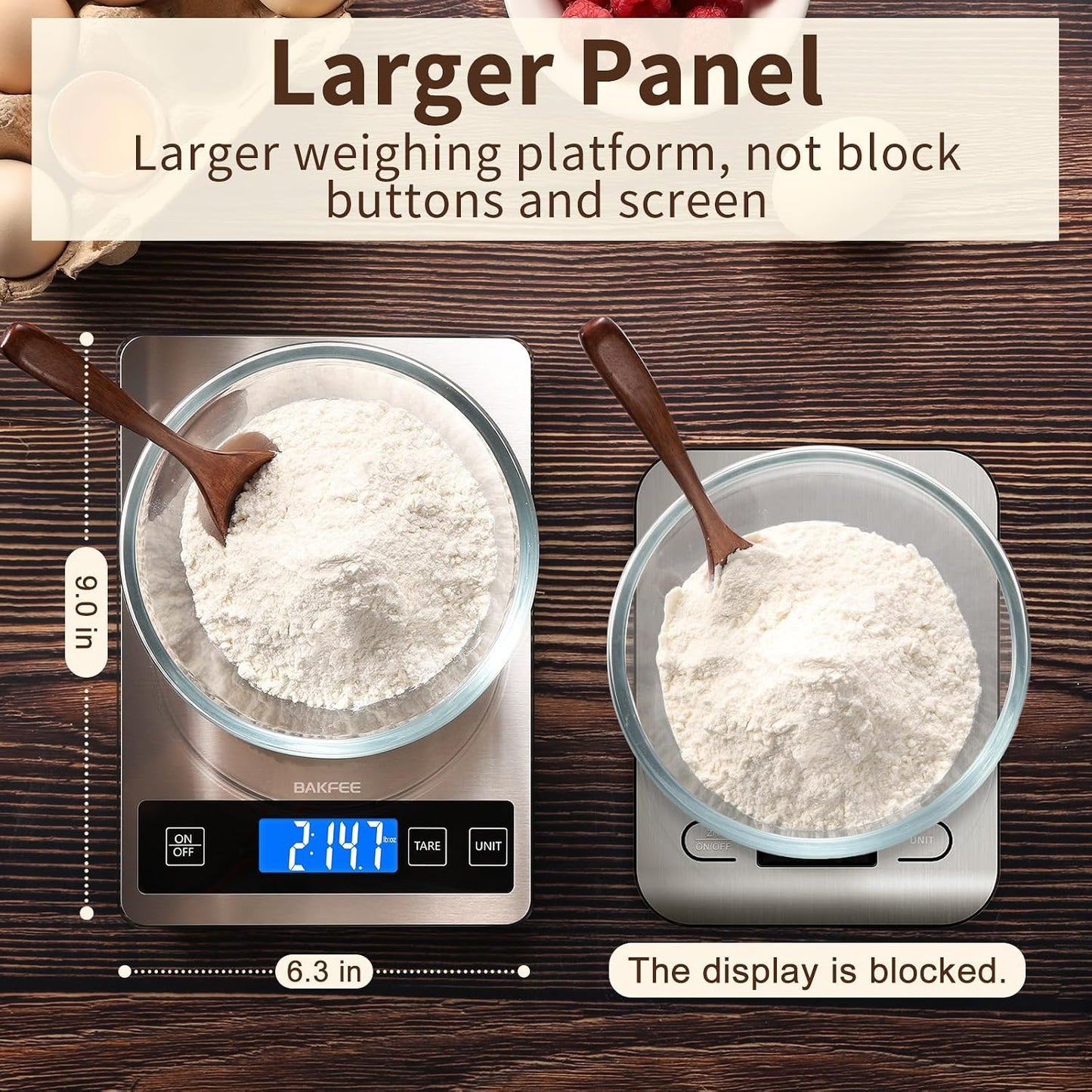 BakFee 33 lb Digital Kitchen Food Scale, 1g Precision
