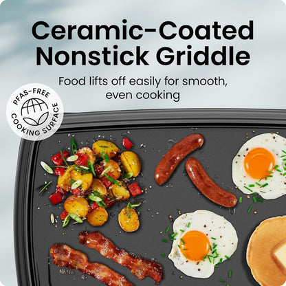 Chefman XL Electric Griddle, 10 x 20 Inch Extra-Large Nonstick Flat Top Grill with Removable Temperature Control & Drip Tray