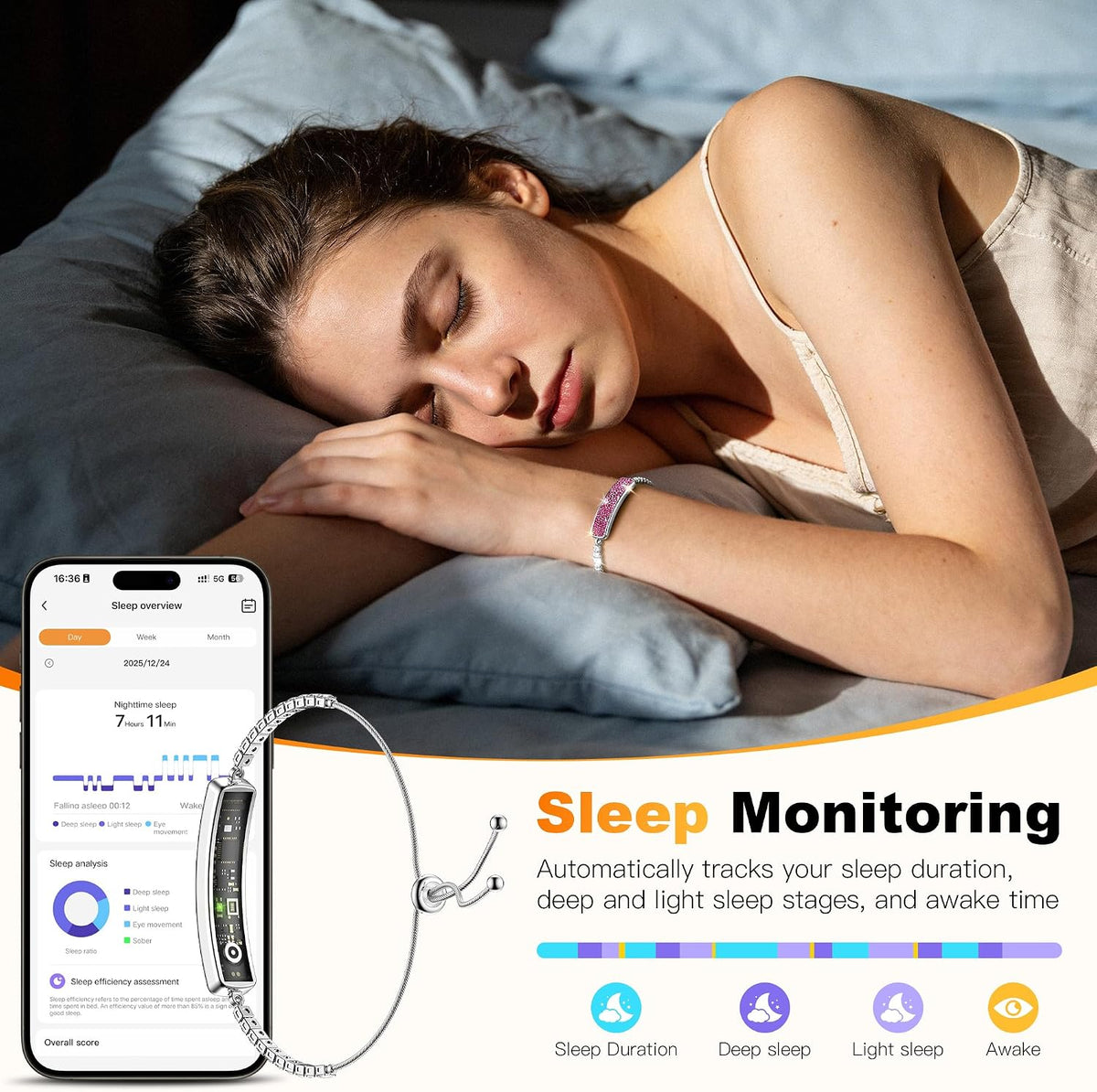 Smart Bracelet for Women - Fitness Tracker with Heart Rate, Sleep & Step Counter, 1ATM Water Resistant, Multi-Sport Modes, Free App Compatible, Comes with 2 Replacement Bands, Pink