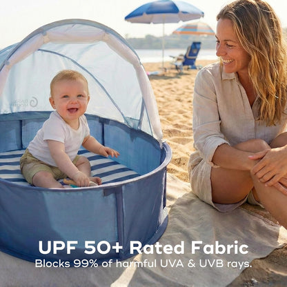 Babymoov Babyni Pop-Up Beach Tent, UPF 50+ Sun Protection with Built-In Mosquito Net, Ventilated Baby Sun Shelter for Beach & Travel, Marine