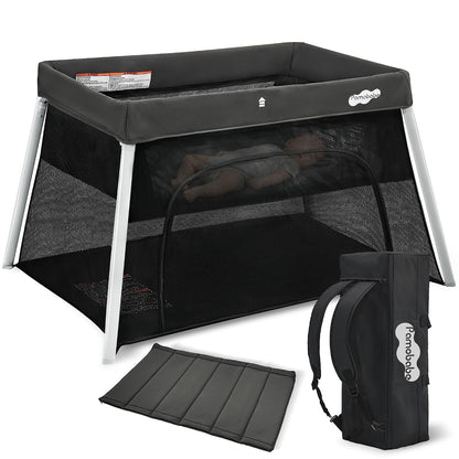 Pamo Babe Travel Pack and Play, Foldable Portable Playpen with Mattress, Infant Travel Crib, Grey