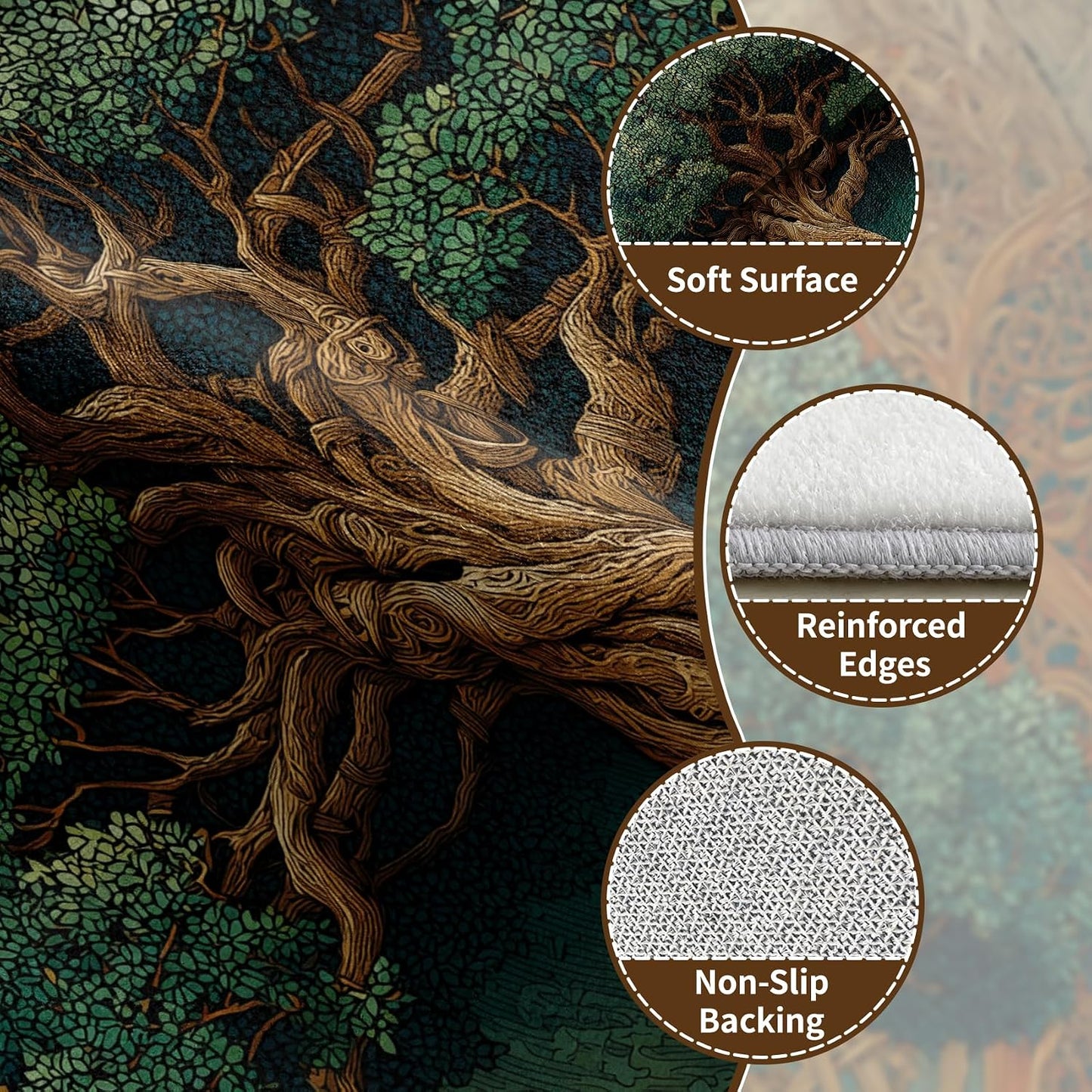 Tree of Life Area Rug for Bedroom, Viking Celtic Knot Washable Rugs, 8x10 Rug for Living Room, Non Slip & Soft Low Pile & Stain Resistant Large Carpet, Botanical Home Decor Gifts