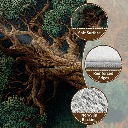 Tree of Life Area Rug for Bedroom, Viking Celtic Knot Washable Rugs, 8x10 Rug for Living Room, Non Slip & Soft Low Pile & Stain Resistant Large Carpet, Botanical Home Decor Gifts