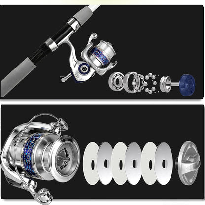MNCIRISETOU Fishing Rod and Reel Combos 2-Pack, 6.5FT Telescopic Fishing Poles with Size 2000 Spinning Reels, Pre-Spooled 10 lb & 15 lb Monofilament Line, Accessories & Carry Bag