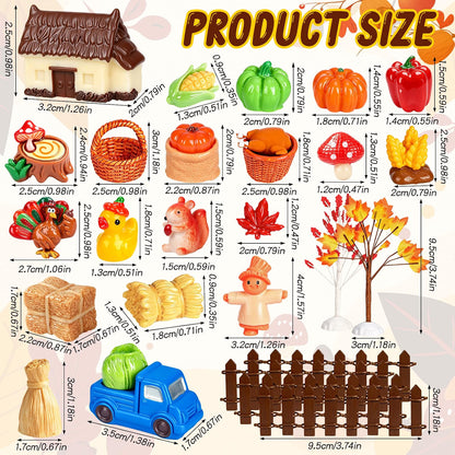 QAUYETM 50-Piece Fall Thanksgiving Mini Resin Figurines, Autumn Farm Village Decor with Pumpkins, Turkeys, Scarecrows & Harvest Accessories for Dollhouse, Garden & Table