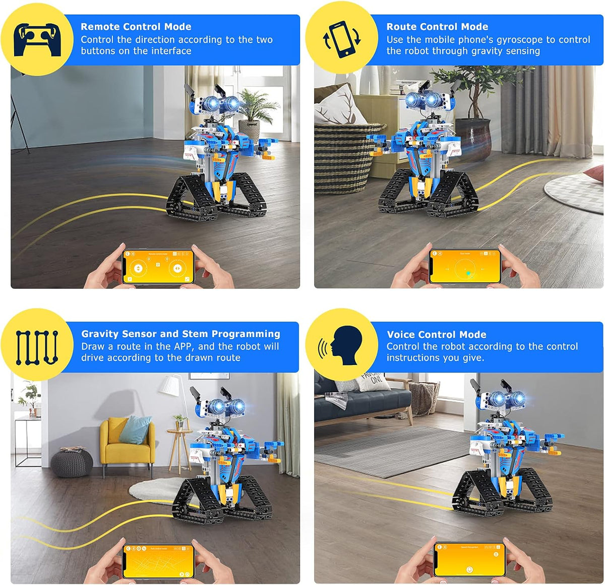 Henoda 15049 Programmable Robot Building Kit, 468+ Pieces, APP & Remote Control STEM Robot Toy, Bluetooth, Mecanum Wheels, Coding & Robotics Kit for Kids Ages 8+, Blue