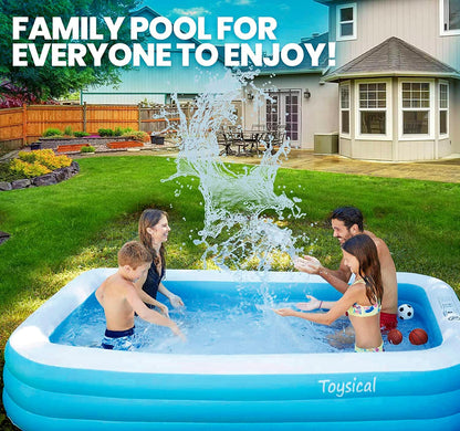 Toysical Inflatable Family Pool with Pump, 118" x 72" x 22", 312-Gallon Above Ground Swimming Pool for Kids & Adults, Rectangular PVC Pool with Air Pump & Repair Patches