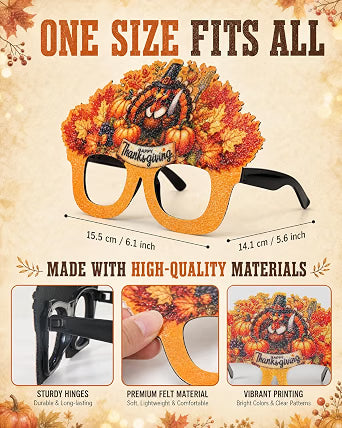 Mega-L 12-Pack Thanksgiving Fall Eyeglasses, Assorted Turkey & Maple Leaf Party Glasses for Adults & Teens, Friendsgiving & Autumn Photo Booth Accessories