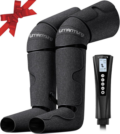 UMARMUNG Air Compression Leg Massager with Heat, Foot, Calf, Knee & Thigh Massage, 3 Pressure Modes, 3 Heat Levels, Adjustable Sleeves
