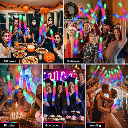 wellent 64 Pack Foam Glow Sticks, Bulk LED Foam Light Up Sticks with 3 Flashing Modes, Colorful Party Supplies for Weddings, Birthdays, Concerts & Halloween